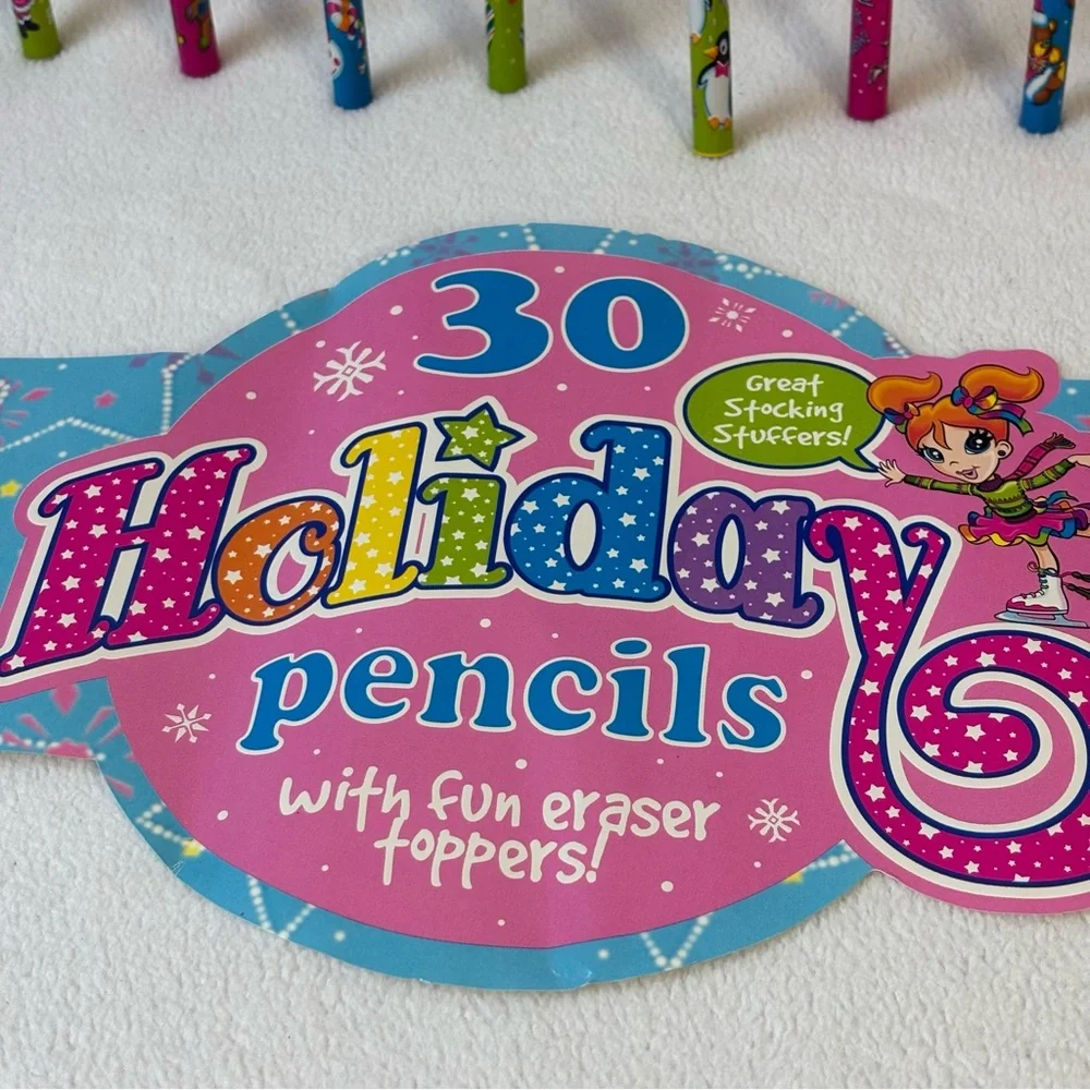 Rare Vintage New Lot of 13 Lisa Frank Holiday Pencils with fun eraser toppers